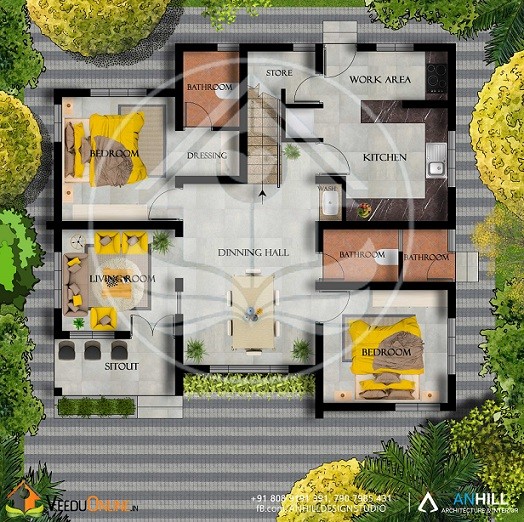 1101 Square Feet Single Floor Contemporary Home Design