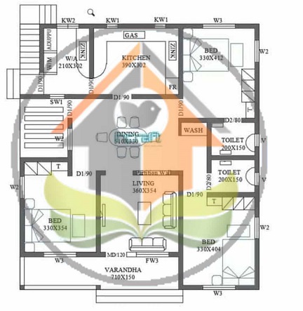 1600 Square Feet Contemporary Single Floor Home Design